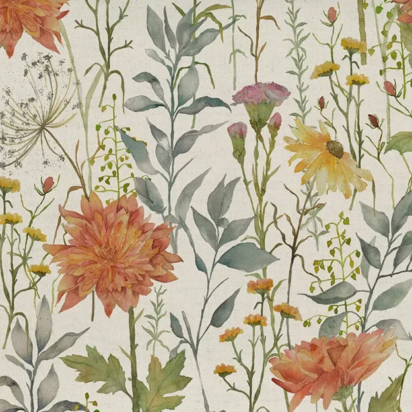 Delamere Fabric - Linen by red botanical printed fabric from Voyage Maison