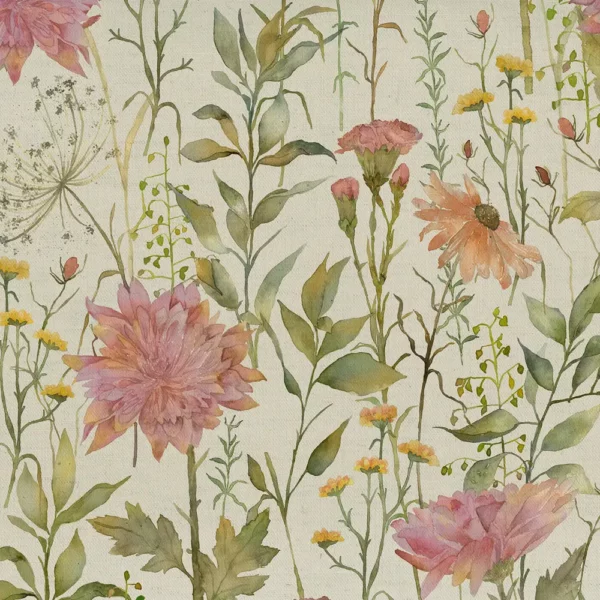 Delamere Fabric - Blossom by multicolour botanical printed fabric from Voyage Maison