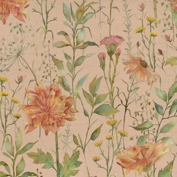 Delamere Fabric - Apricot by multicolour botanical printed fabric from Voyage Maison