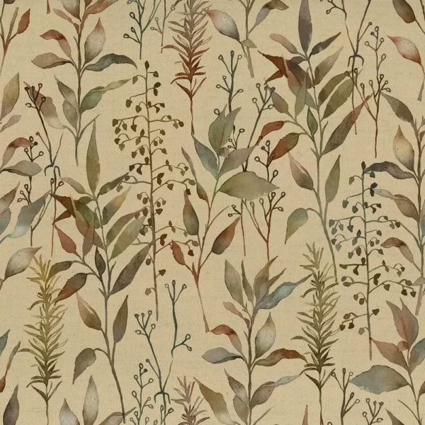 Aberduna Fabric - Mulberry by brown botanical printed fabric from Voyage Maison