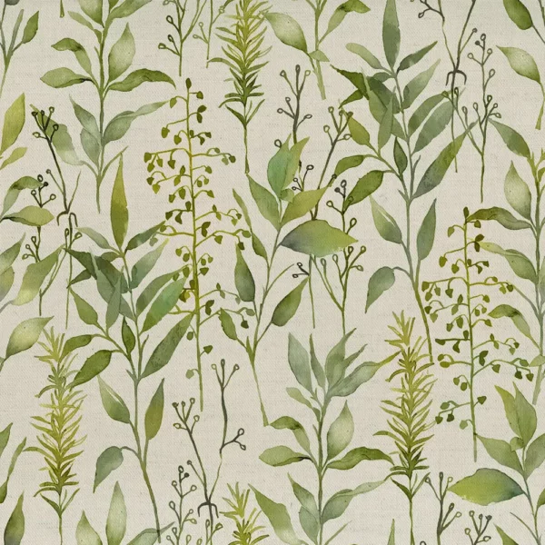 Aberduna Fabric - Linen by green botanical printed fabric from Voyage Maison