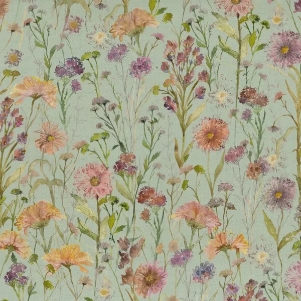 Medmerry Fabric - Sky by green botanical printed fabric from Voyage Maison