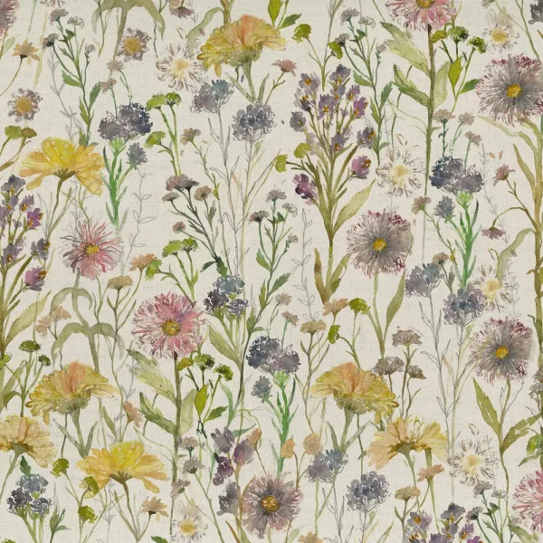 Medmerry Fabric - Linen by yellow botanical printed fabric from Voyage Maison