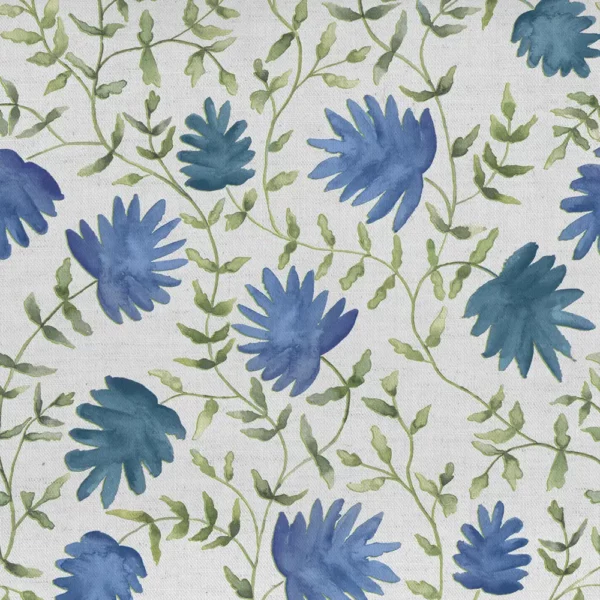 Elai Fabric - Denim by blue botanical printed fabric from Voyage Maison