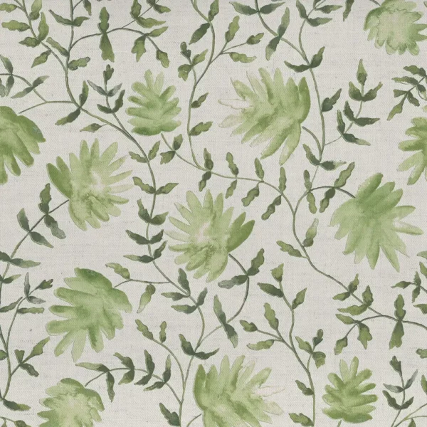 Elai Fabric - Sage by green botanical printed fabric from Voyage Maison