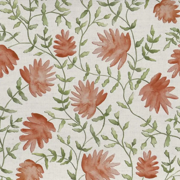 Elai Fabric - Terracotta by red botanical printed fabric from Voyage Maison