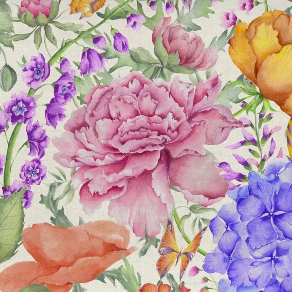 Idalia Fabric - Fuchsia by multicolour botanical printed fabric from Voyage Maison