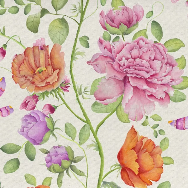 Maisie Fabric - Fuchsia by multicolour botanical printed fabric from Voyage Maison