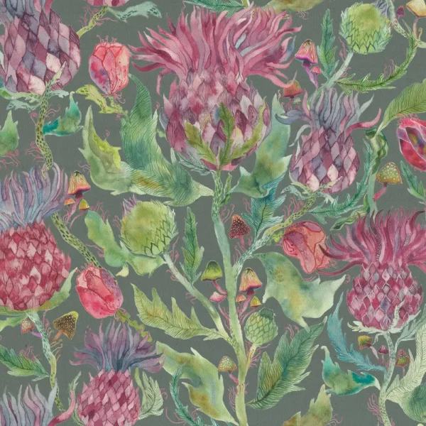 Fairytale Bristles Fabric - Forest by green botanical printed fabric from Voyage Maison