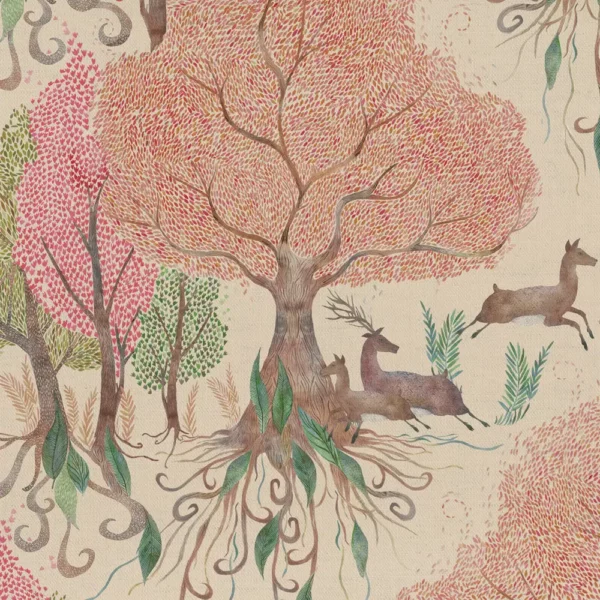 Willow Woods Fabric - Blush by brown animal printed fabric from Voyage Maison