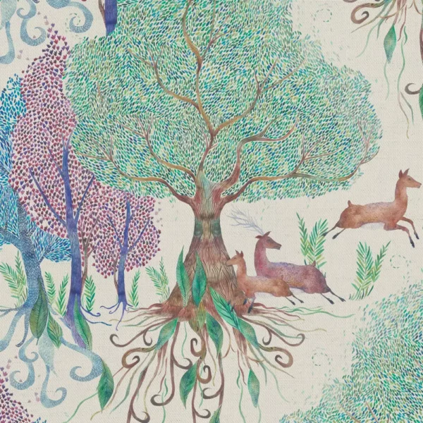 Willow Woods Fabric - Dawn by green animal printed fabric from Voyage Maison