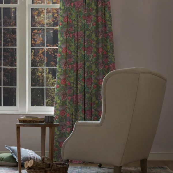 Fairytale Bristles Fabric - Forest by green floral printed fabric from Voyage Maison in a room 1