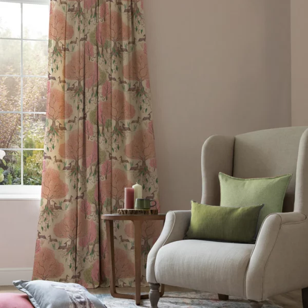 Willow Woods Fabric - Blush by brown floral printed fabric from Voyage Maison in a room 1
