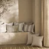 black-grey striped cushion with curtain