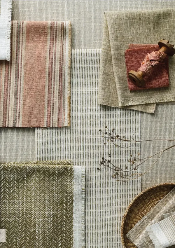 Marny Fabric - Caper by green plain fabric with other fabrics