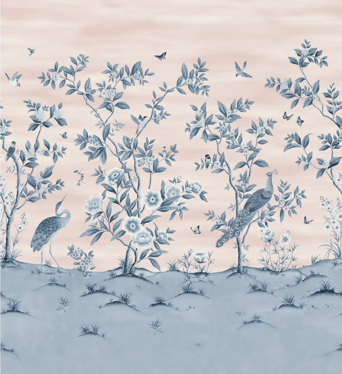 Florence Wallpaper - Powder / China Blue by blue animal wallpaper from harlequin x diane hill