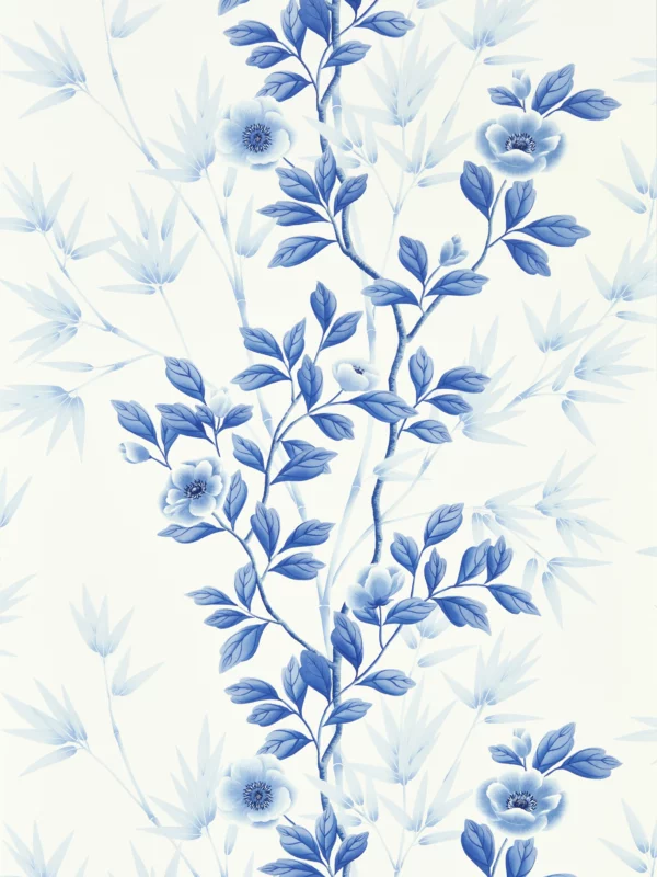 Lady Alford Wallpaper - Porcelain / China Blue by blue botanical wallpaper from harlequin x diane hill