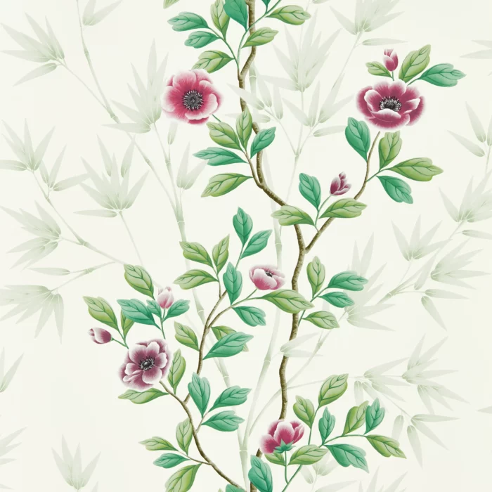 Lady Alford Wallpaper - Fig Blossom / Magenta fabric swatch HDHW112899