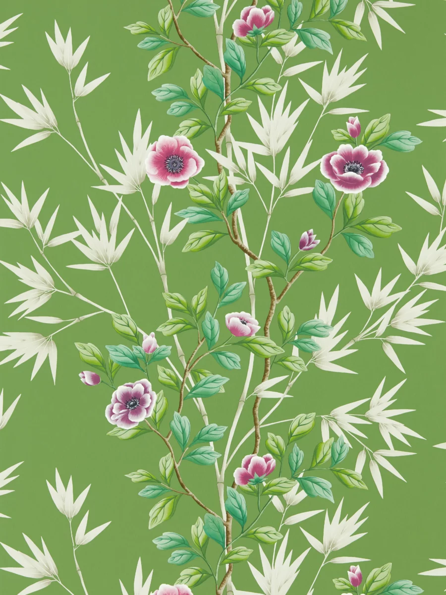Lady Alford Wallpaper - Apple / Magenta by green botanical wallpaper from harlequin x diane hill