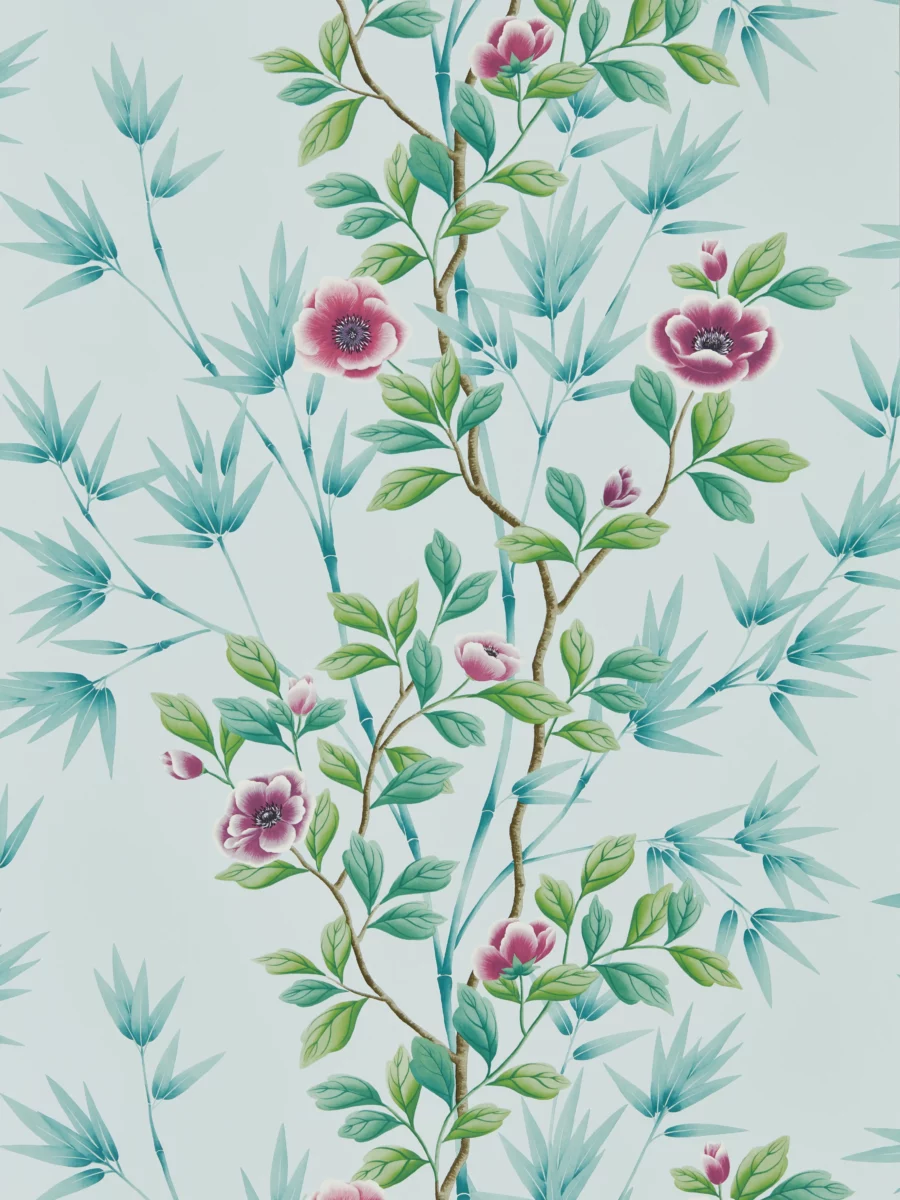 Lady Alford Wallpaper - Sky / Magenta by blue botanical wallpaper from harlequin x diane hill