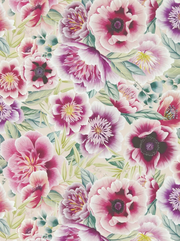 Marsha Wallpaper - Powder / Peony / Magenta by multicolour botanical wallpaper from harlequin x diane hill
