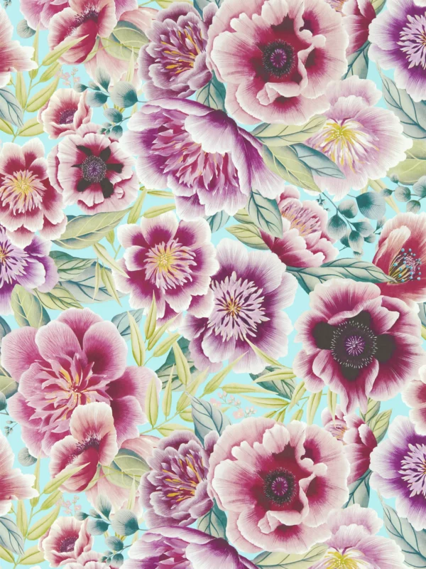 Marsha Wallpaper - Aqua / Peony / Magenta by multicolour botanical wallpaper from harlequin x diane hill