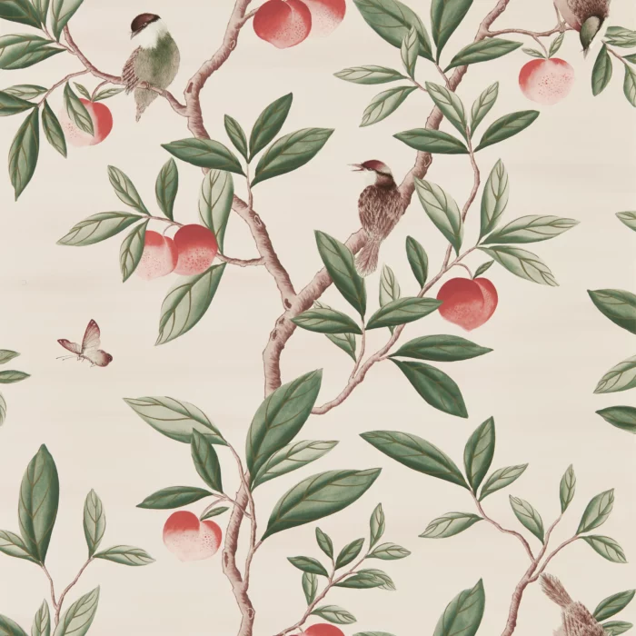 Ella Wallpaper - Powder / Sage / Peach fabric swatch HDHW112907