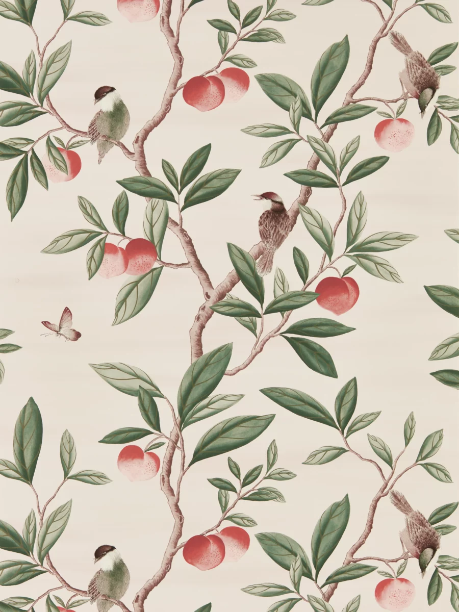 Ella Wallpaper - Powder / Sage / Peach by green animal wallpaper from harlequin x diane hill