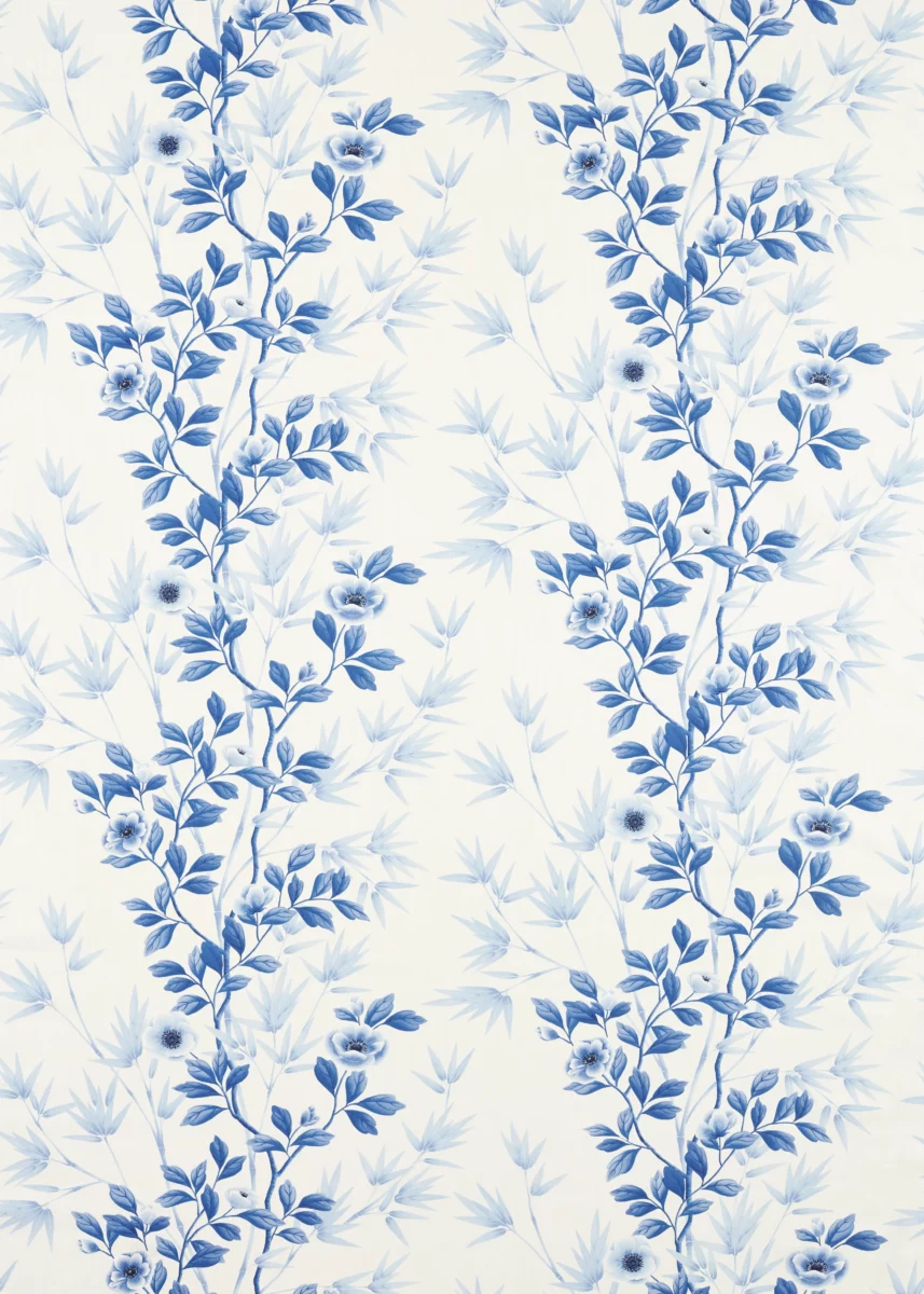 Lady Alford Fabric - Porcelain / Chine Blue by blue botanical cotton fabric from Harlequin x Diane Hill