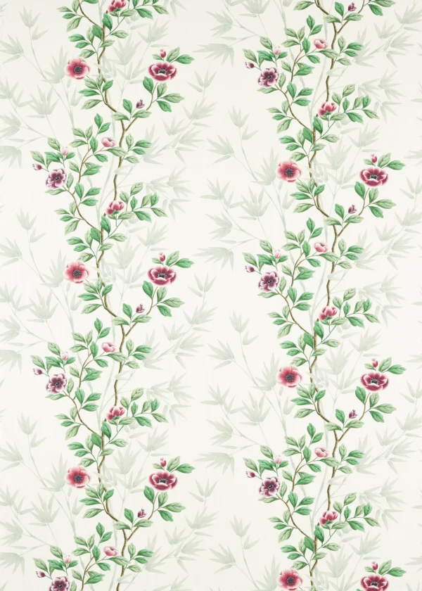 Lady Alford Fabric - Fig Blossom / Magenta by green botanical cotton fabric from Harlequin x Diane Hill