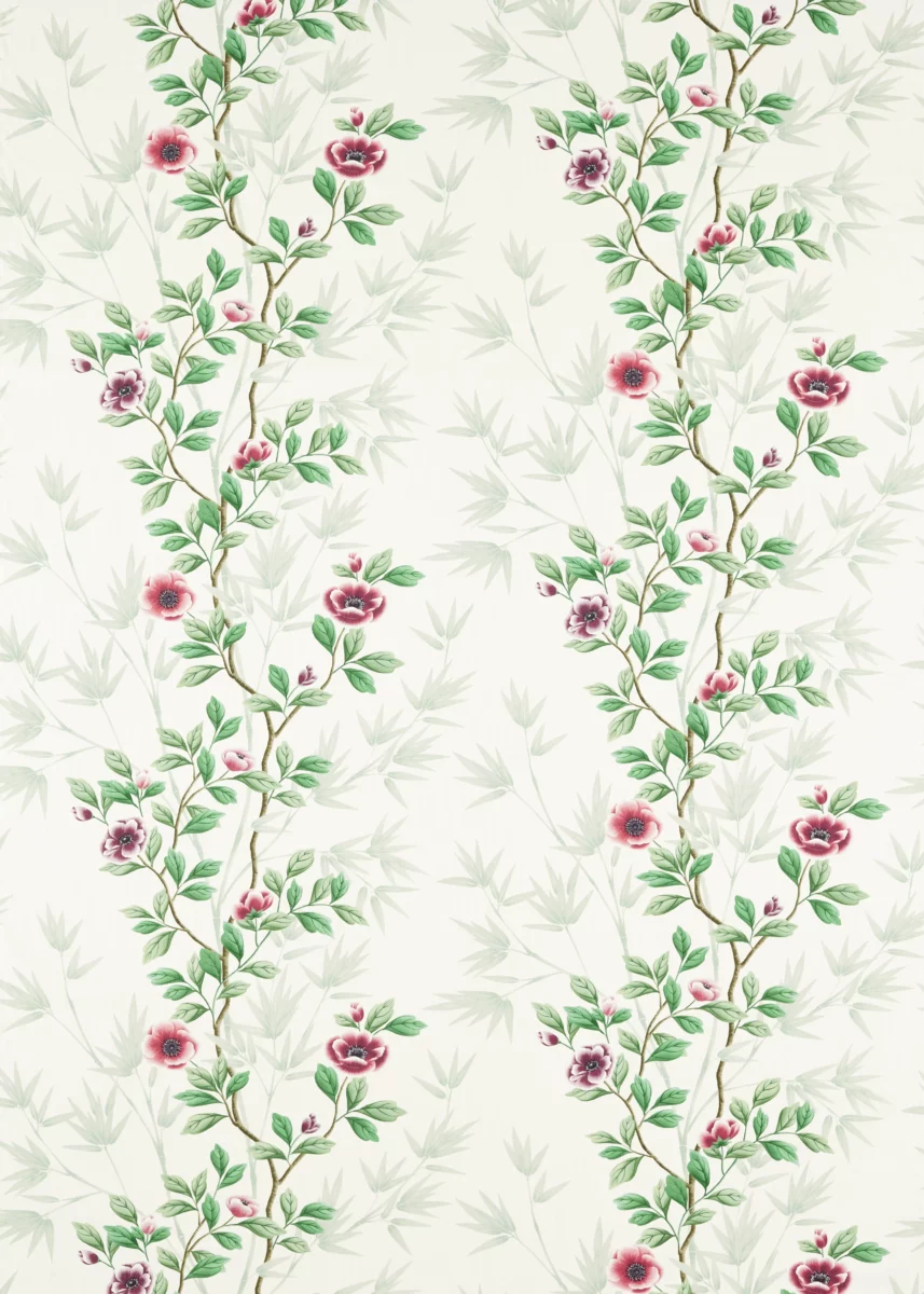 Lady Alford Fabric - Fig Blossom / Magenta by green botanical cotton fabric from Harlequin x Diane Hill