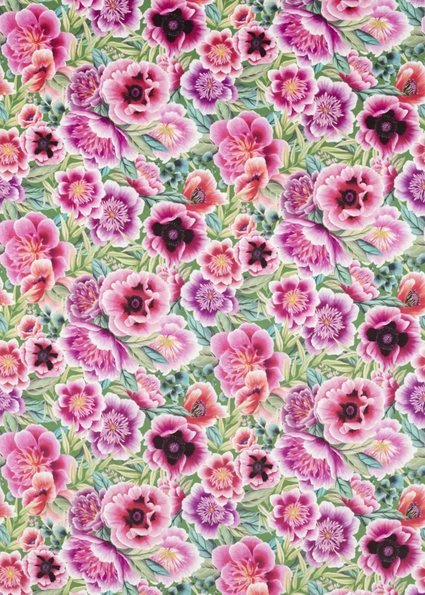 Marsha Fabric - Apple / Peopny / Magenta by multicolour botanical cotton fabric from Harlequin x Diane Hill