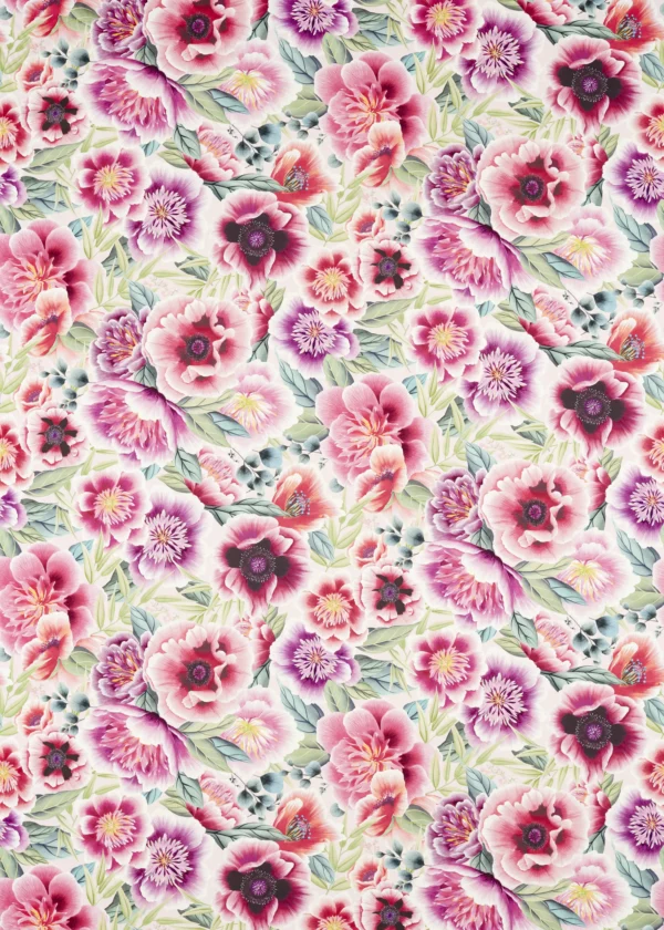 Marsha Fabric - Powder / Peopny / Magenta by multicolour botanical cotton fabric from Harlequin x Diane Hill