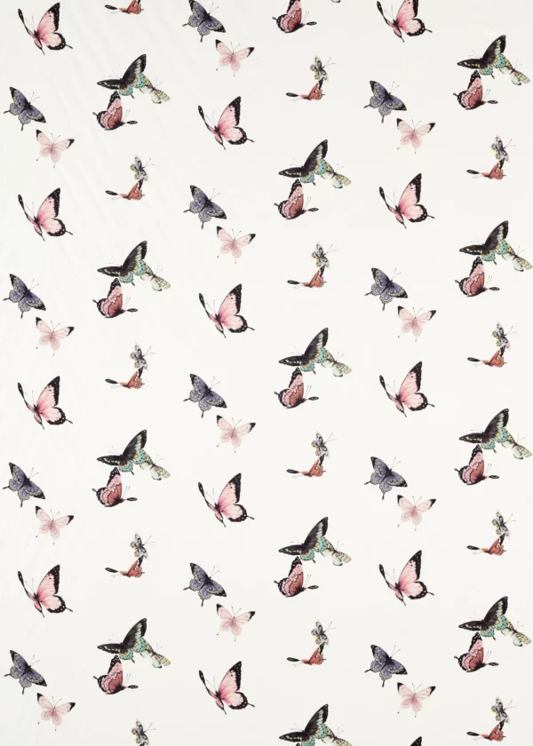 Emmeline Fabric - Chalk / Rose / Sky by white animal linen fabric from Harlequin x Diane Hill