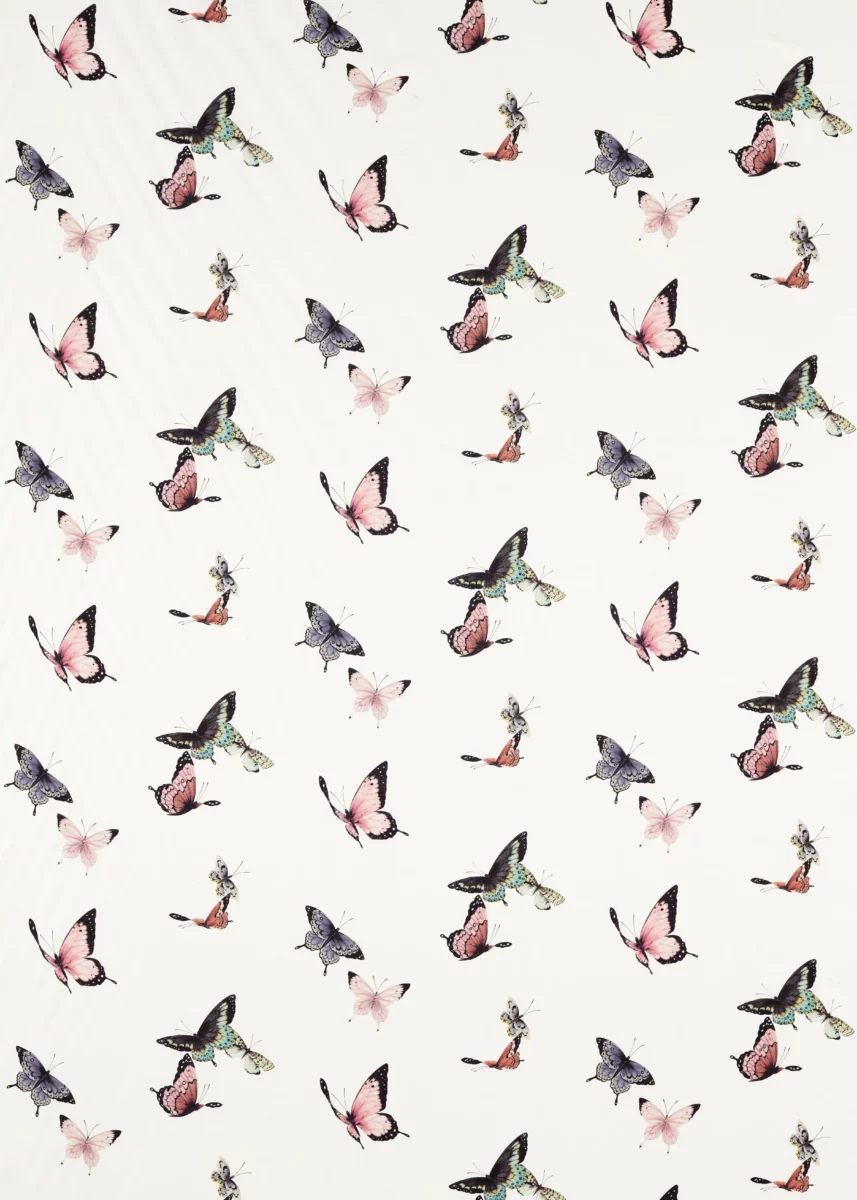 Emmeline Fabric - Chalk / Rose / Sky by white animal linen fabric from Harlequin x Diane Hill