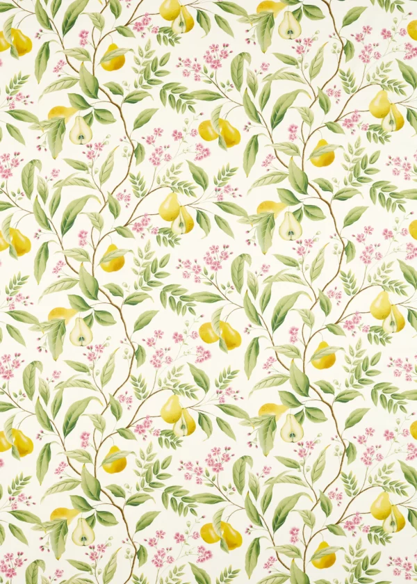 Marie Fabric - Fig Leaf / Honey / Blossom by green botanical cotton fabric from Harlequin x Diane Hill
