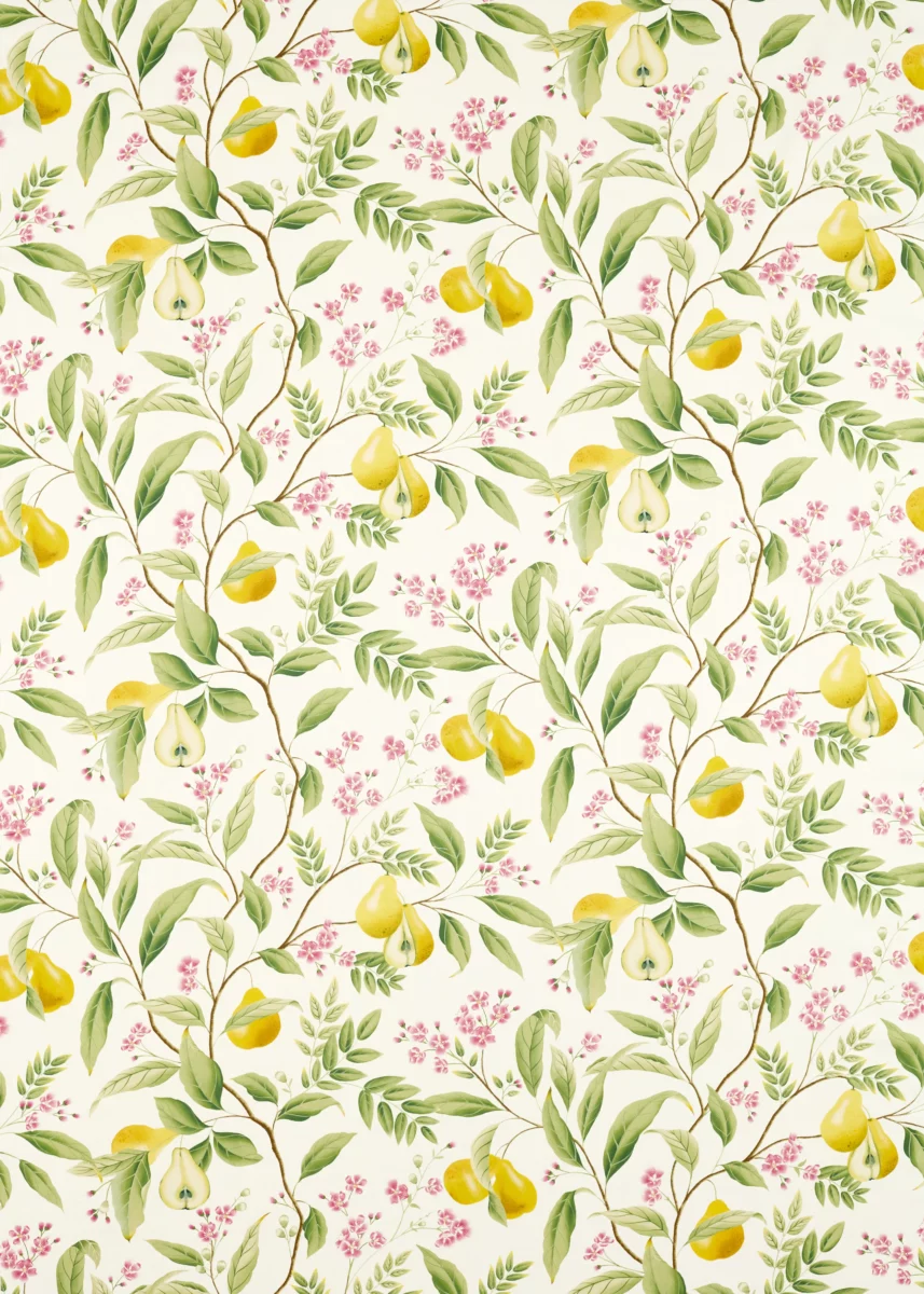 Marie Fabric - Fig Leaf / Honey / Blossom by green botanical cotton fabric from Harlequin x Diane Hill