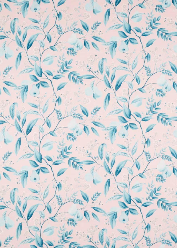Marie Fabric - Rose / Lagoon by blue botanical cotton fabric from Harlequin x Diane Hill