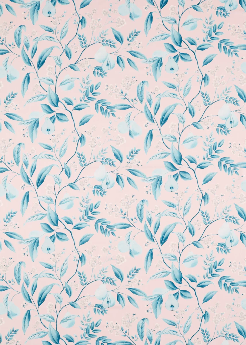 Marie Fabric - Rose / Lagoon by blue botanical cotton fabric from Harlequin x Diane Hill
