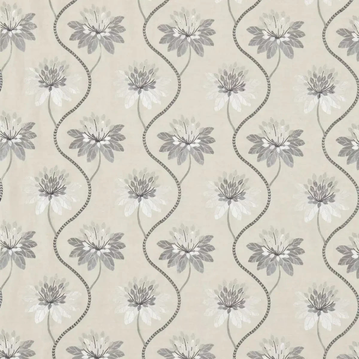 Eloise Fabric - Dusty Blue by blue botanical embroideried fabric from Harlequin
