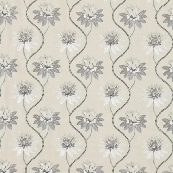 Eloise Fabric - Dusty Blue by blue botanical embroideried fabric from Harlequin