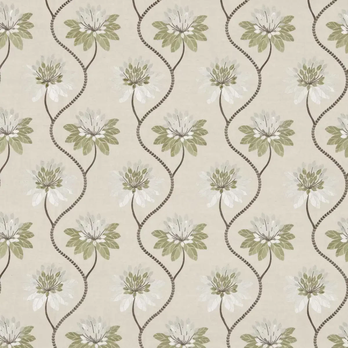 Eloise Fabric - Avocado by green botanical embroideried fabric from Harlequin