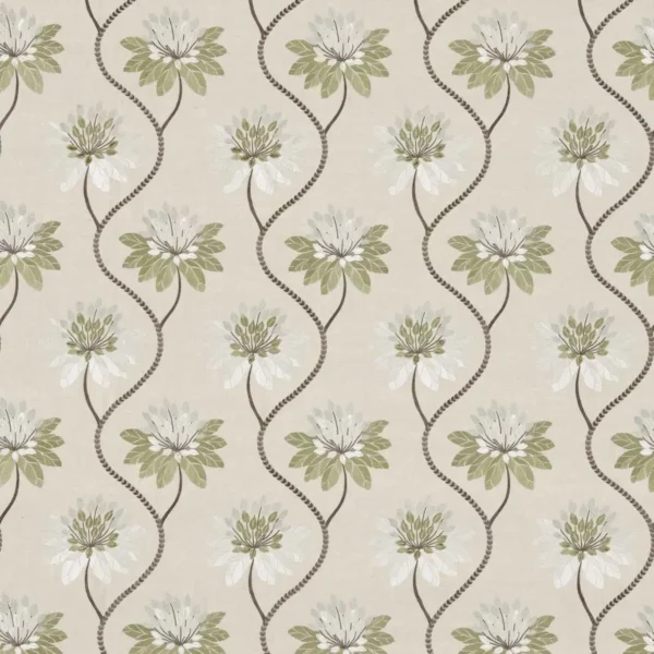 Eloise Fabric - Avocado by green botanical embroideried fabric from Harlequin