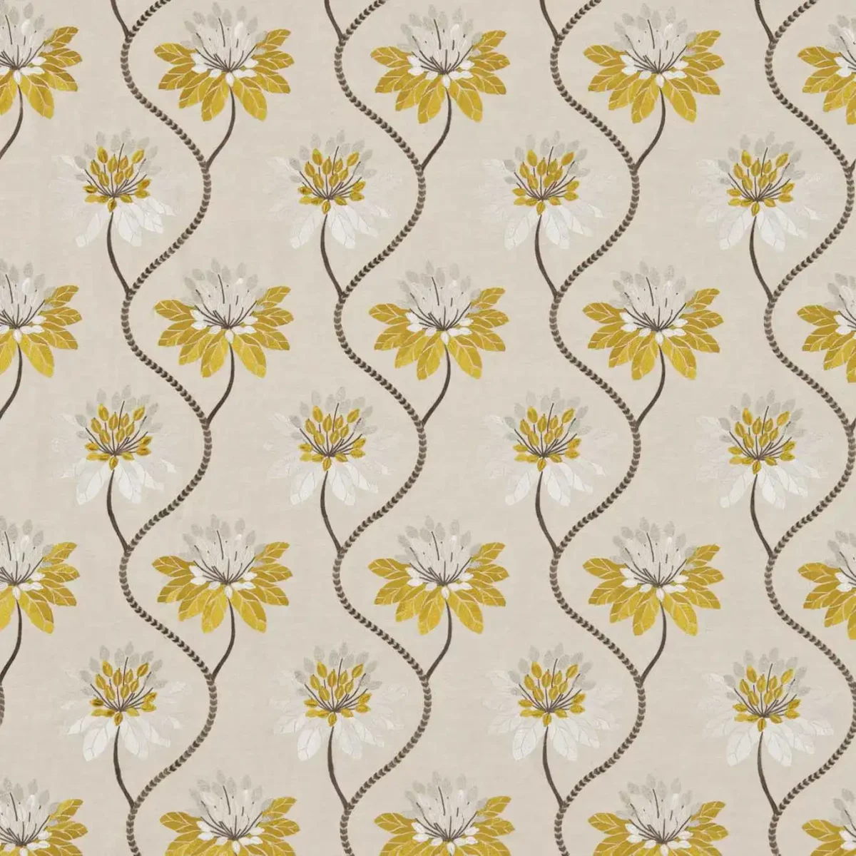 Eloise Fabric - Marigold by yellow botanical embroideried fabric from Harlequin