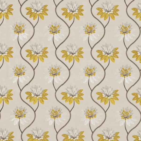 yellow botanical embroideried fabric from Harlequin
