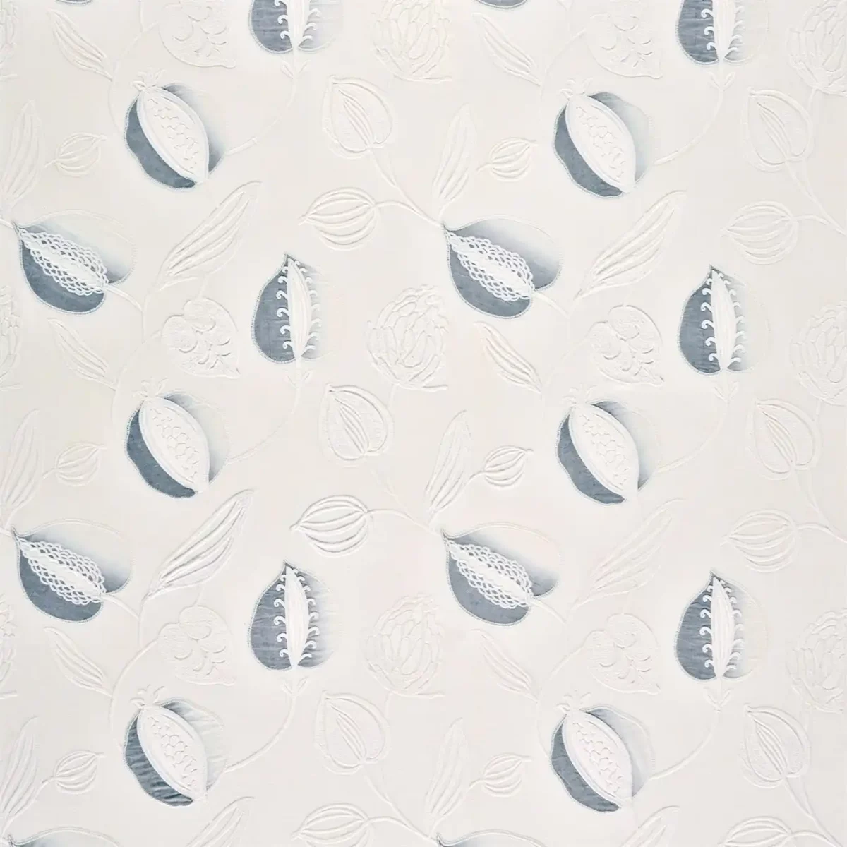 Abella Fabric - Powder Blue by blue botanical voile-sheer fabric from Harlequin