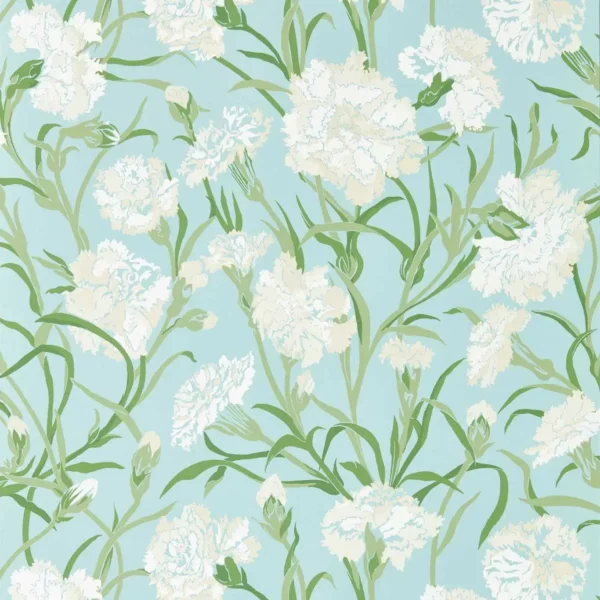 Fleur de Joie Wallcovering - Chalk / Emerald / Sky by white botanical wallpaper from harlequin