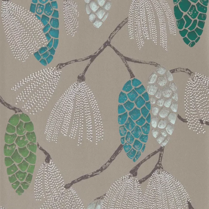 Epitome Wallcovering - Turquoise / Pea / Gilver fabric swatch HSTO111502