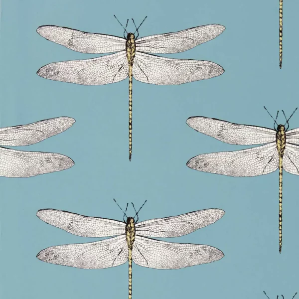 Demoiselle Wallcovering - Cornflower / First Light / Honey by blue animal wallpaper from harlequin