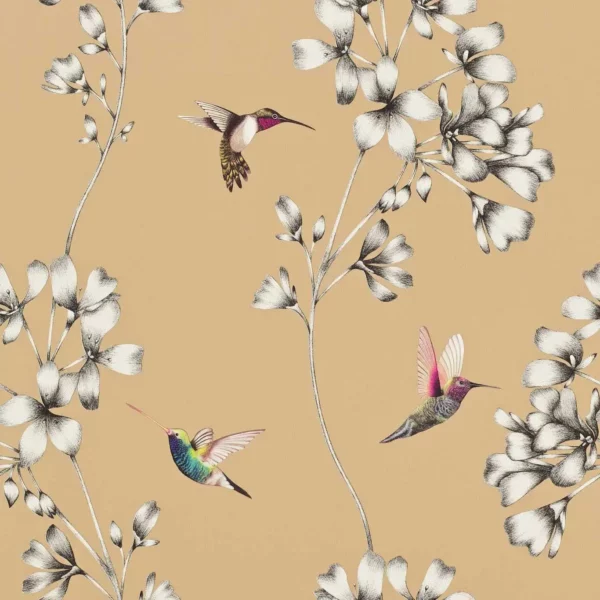 Amazilia Wallcovering - Bronze by orange botanical wallpaper from harlequin